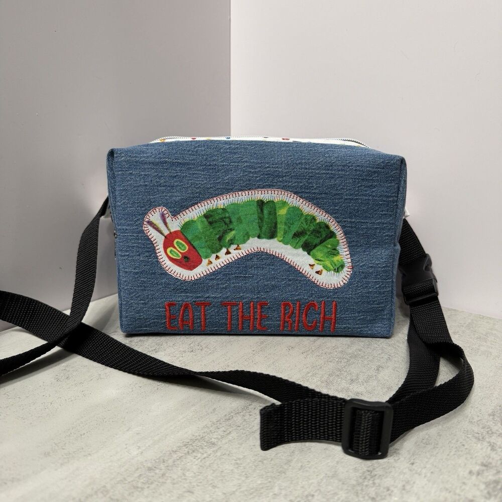 Handmade Caterpillar Belt Bag Eat The Rich Fanny Pack Upcycled Denim Crossbody